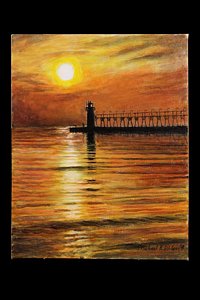200x300 South Pier Lighthouse Sunset Painting By Michael Wilson - Lighthouse Sunset Painting