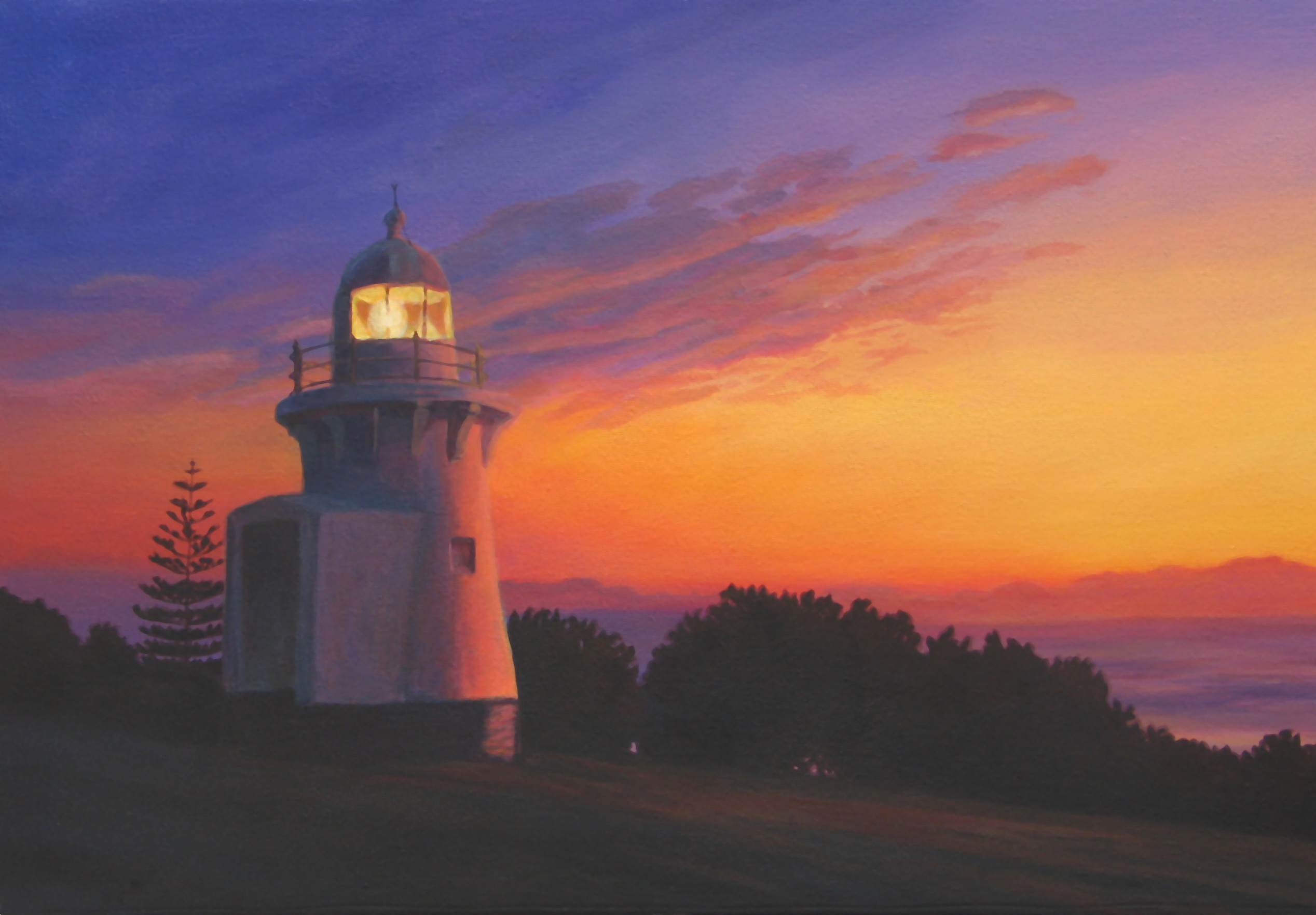2536x1764 Australian Lighthouse - Lighthouse Sunset Painting