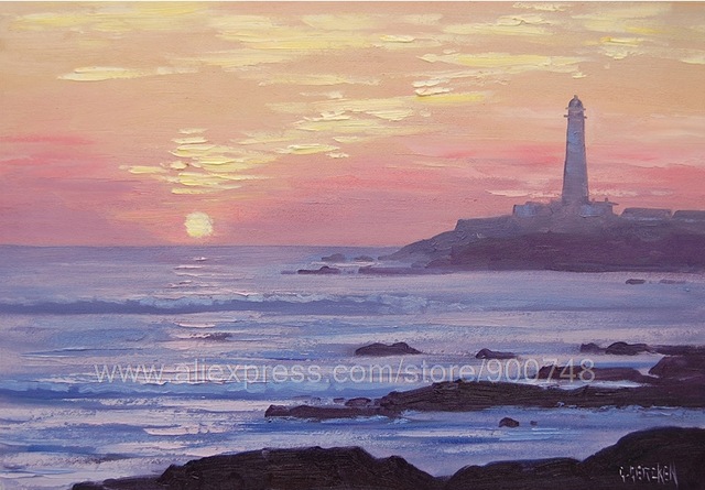 640x445 Huge Oil Paintingcalifornia Beach Painting Sunset Coast Lighthouse - Lighthouse Sunset Painting