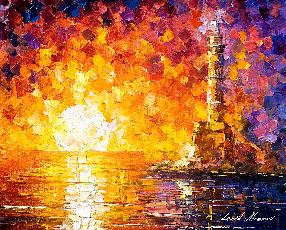 1000x803 Lighthouse And Sunset Palette Knife Oil Painting On Canvas By - Lighthouse Sunset Painting