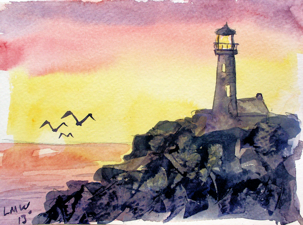 600x446 Let's Paint A Lighthouse Amp Leftover Paint Tip! The Frugal - Lighthouse Watercolor Painting
