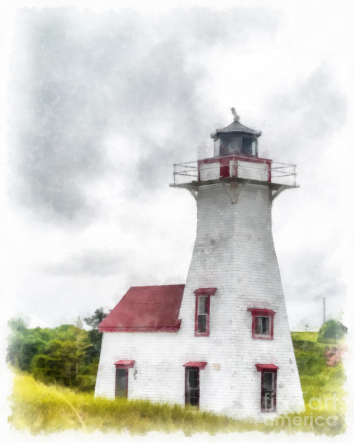 720x900 Lighthouse Prince Edward Island Watercolor Painting By Edward Fielding - Lighthouse Watercolor Painting