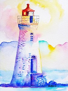 225x300 Lighthouse Watercolor Paintings Fine Art America - Lighthouse Watercolor Painting