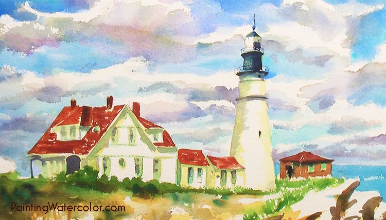 750x429 Portland Head Lighthouse Watercolor Painting Tutorial - Lighthouse Watercolor Painting