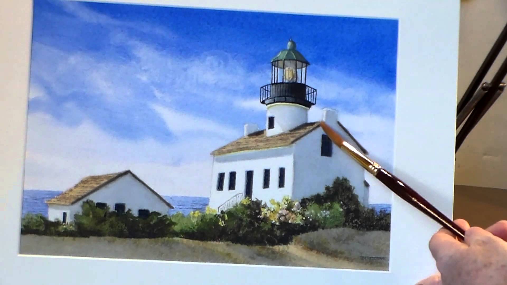 1920x1080 Successful Elements Of A Completed Watercolor Lighthouse Painting - Lighthouse Watercolor Painting
