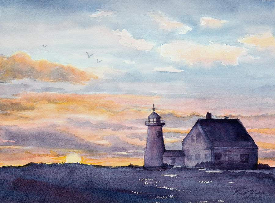 900x664 Wings Neck Lighthouse Bourne Massachusetts Watercolor Painting By - Lighthouse Watercolor Painting