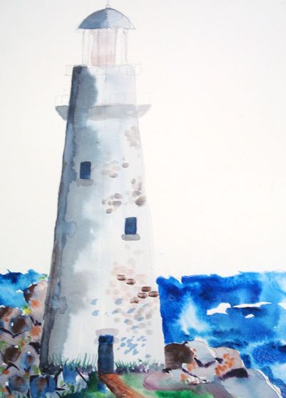 401x559 How To Paint A Lighthouse In Watercolor (With Pictures) - Lighthouse Watercolor Painting