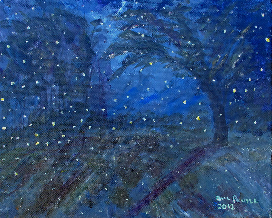 900x723 Lightning Bugs Painting By Bill Revill - Lightning Bug Painting