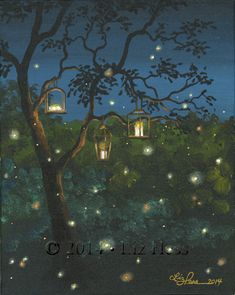 235x295 Light Of The Koi Moon Painting By Deda Happel Moon - Lightning Bug Painting