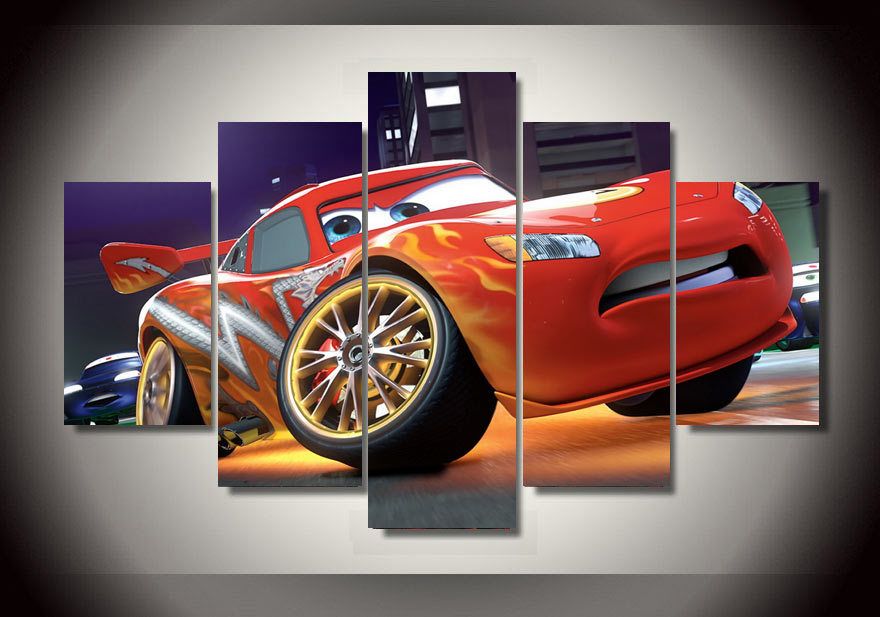 880x617 Framed Printed Cartoon Lightning Mcqueen In Cars Painting Children - Lightning Mcqueen Painting