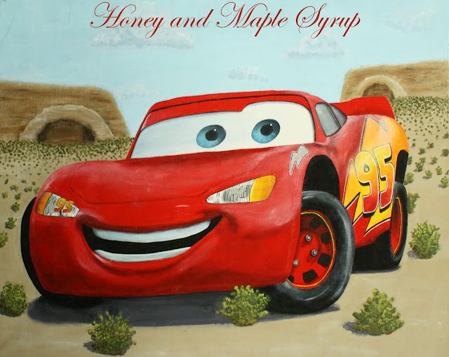 640x509 Lightning Mcqueen Painting, Kind Of A Mini Tutorial Boy Room - Lightning Mcqueen Painting