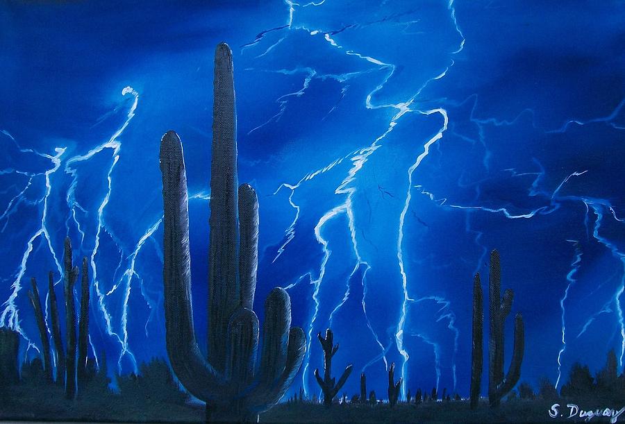 900x611 Lightning Over The Sonoran Painting By Sharon Duguay - Lightning Painting