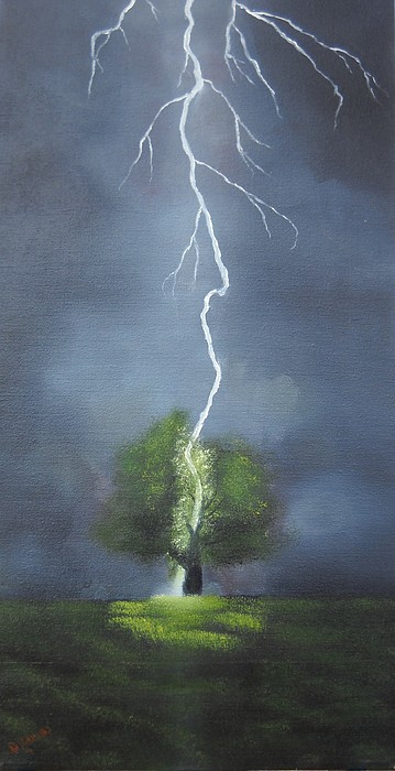 359x700 The Lightning Tree Painting By David Barnes - Lightning Painting