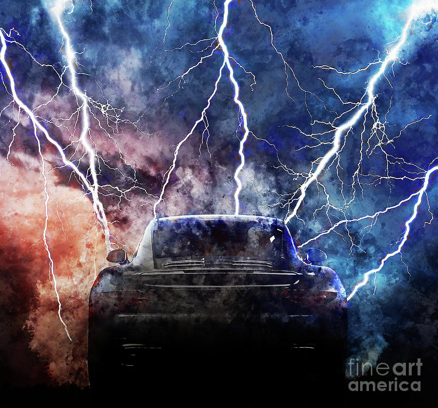 900x839 Porsche Lightning Storm Painting By Jon Neidert - Lightning Storm Painting