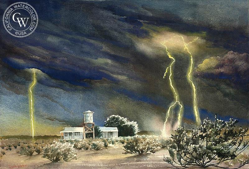 800x543 Lightning Storm, C. 1948, Art By Ruth Lotan California Watercolor - Lightning Storm Painting