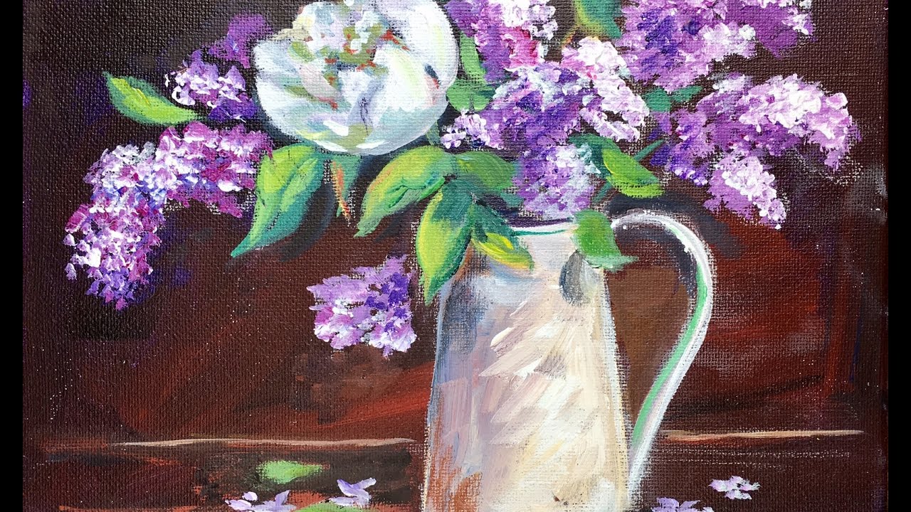 1280x720 How To Paint Lilacs In Vase By Ginger Cook Beginners Acrylic - Lilac Painting