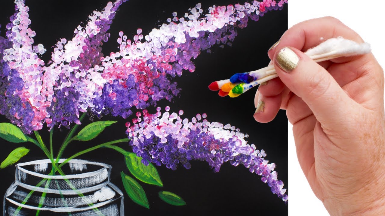 1280x720 Lilacs In Mason Jar Q Tip Painting For Beginners Tutorial - Lilac Painting
