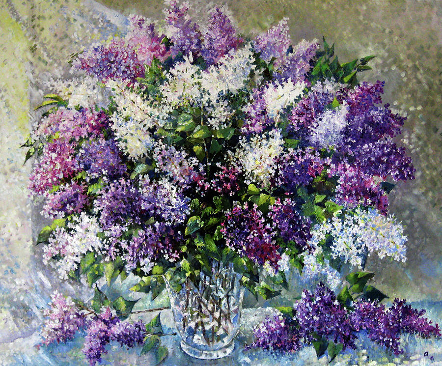 900x745 White Lilac Painting By Adilya Moldabekova - Lilac Painting