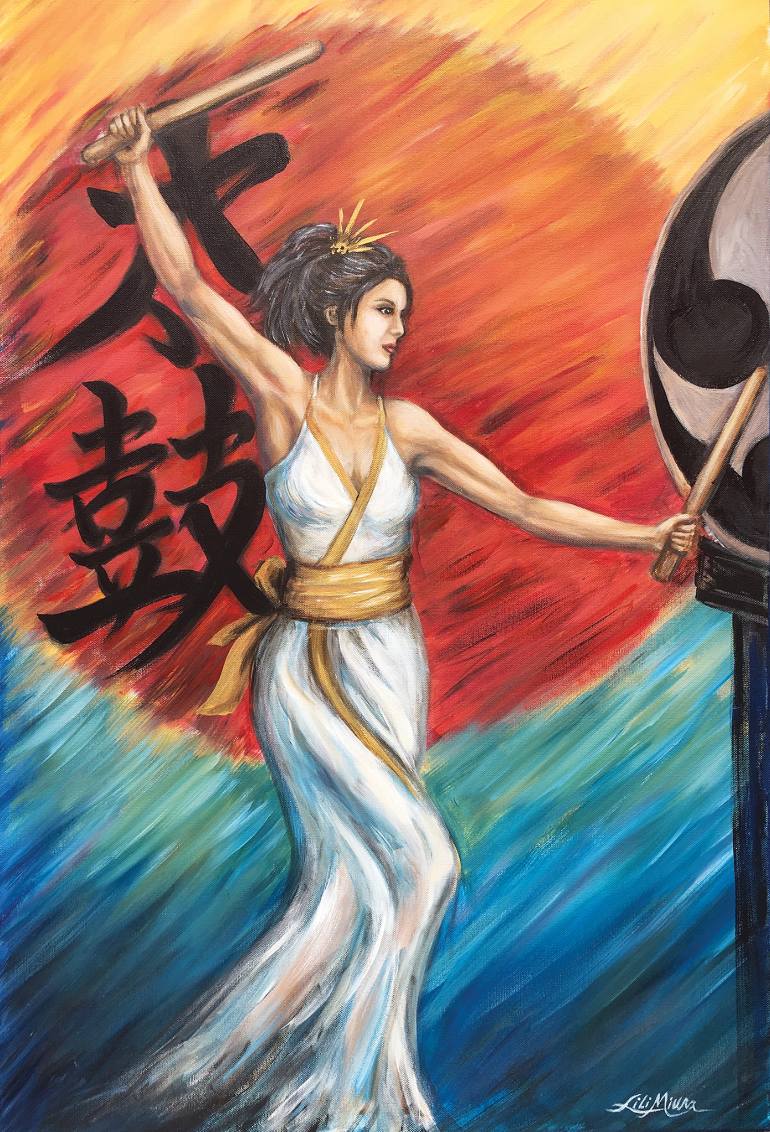 770x1132 Saatchi Art Japanese Taiko Drummer Painting By Lili Miura - Lili Painting