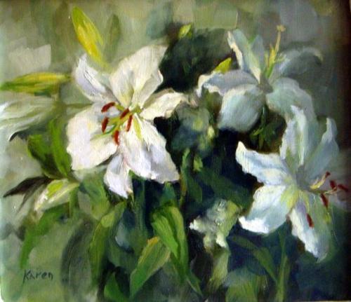 500x431 Oils - Lillies Painting