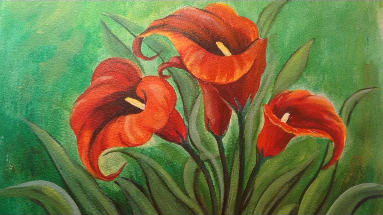 1280x720 Calla Lily Flower Painting Beautiful Acrylic Flower Painting - Lillies Painting
