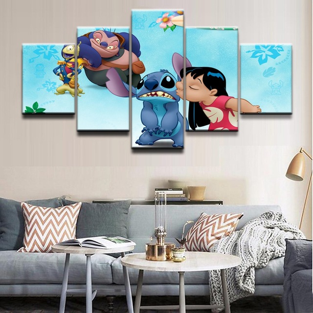 640x640 Hd Printed Modular Pictures Wall Art Frame 5 Pieces Movie Lilo - Lilo And Stitch Painting