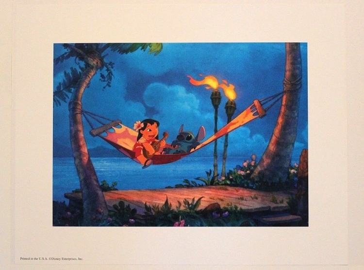 750x556 Lilo Amp Stitch On Hammock, Lithograph Print 11x14 - Lilo And Stitch Painting