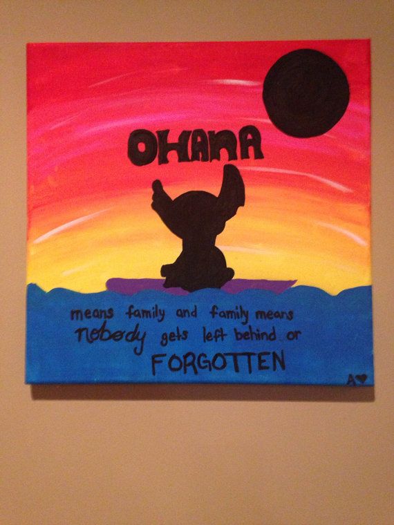 570x760 Lilo Amp Stitch Stitch Silhouette Painting Ohana By Handmadedoodads - Lilo And Stitch Painting