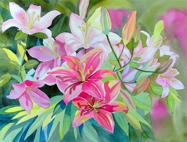 640x488 Next Step In Lily Flower Watercolor, Painting The Background - Lily Flower Painting