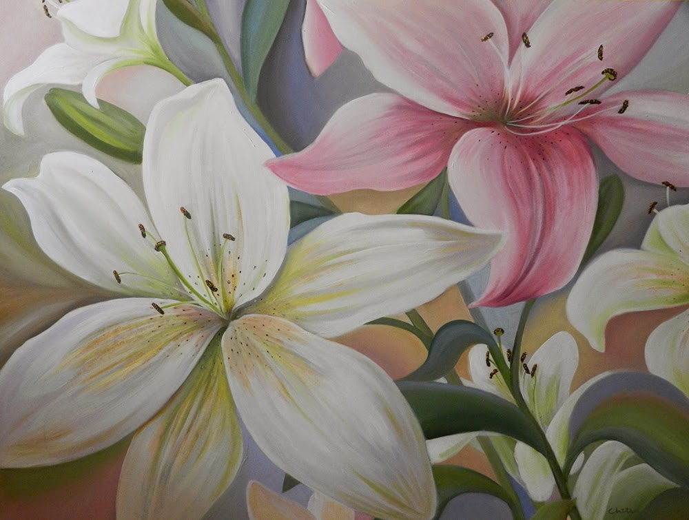 1000x755 Sold Lily Flowers, Painting By Chitra Vaidya Indiaart Blog - Lily Flower Painting
