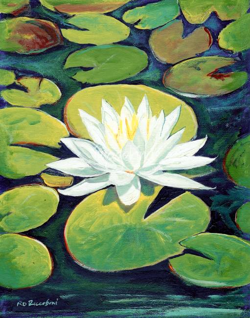 511x650 Water Lily Flower Painting By Rd By Rd Riccoboni - Lily Flower Painting