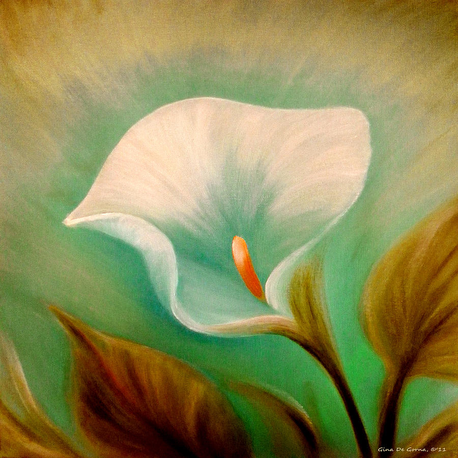 900x900 White Lily Painting By Gina De Gorna - Lily Flower Painting
