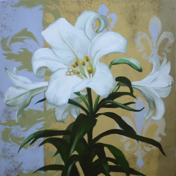 672x672 Diane Hoeptner Royal I Amp Ii White Lily Flower Painting - Lily Flower Painting