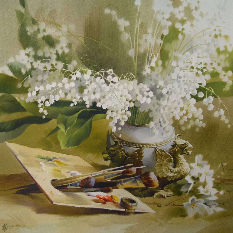 770x770 Saatchi Art Lilies Of The Valley Painting By Sergei Kharuk - Lily Of The Valley Painting
