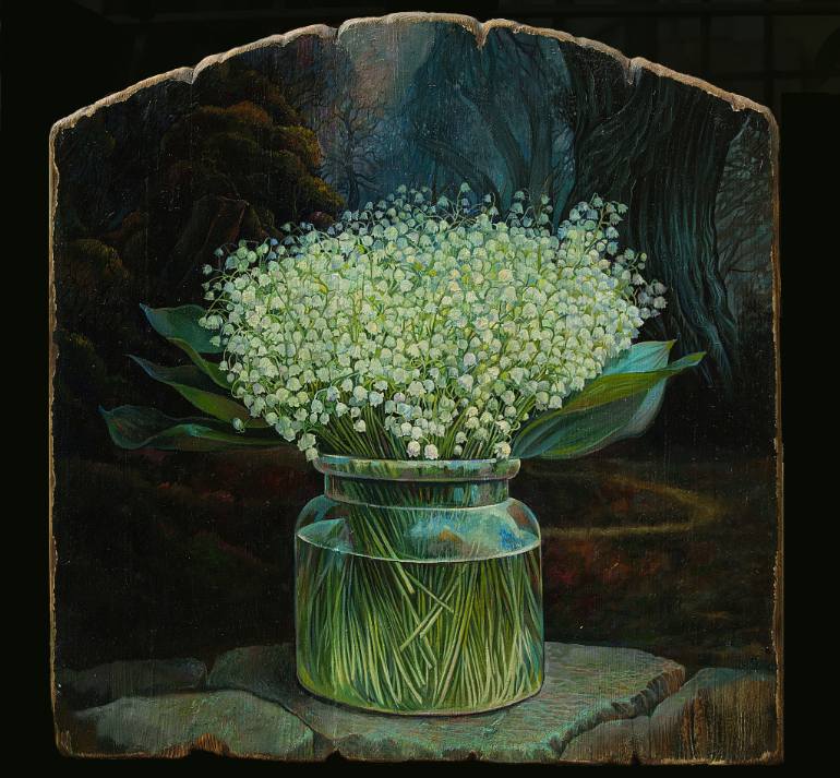 770x713 Saatchi Art Lilies Of The Valley Painting By Sergey Lesnikov - Lily Of The Valley Painting