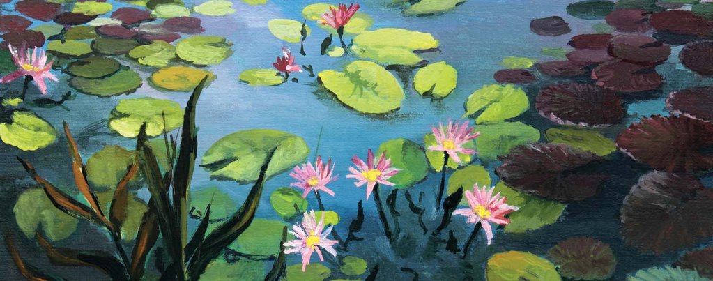 1023x403 Water Lilies Oil Painting Lightheaded Beds - Lily Oil Painting