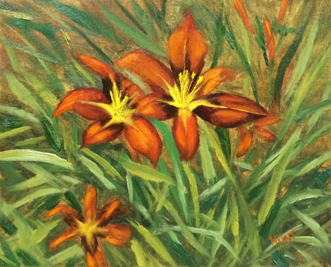 480x387 Floral Lilies Original Oil Painting On Canvas, Fired Up - Lily Oil Painting