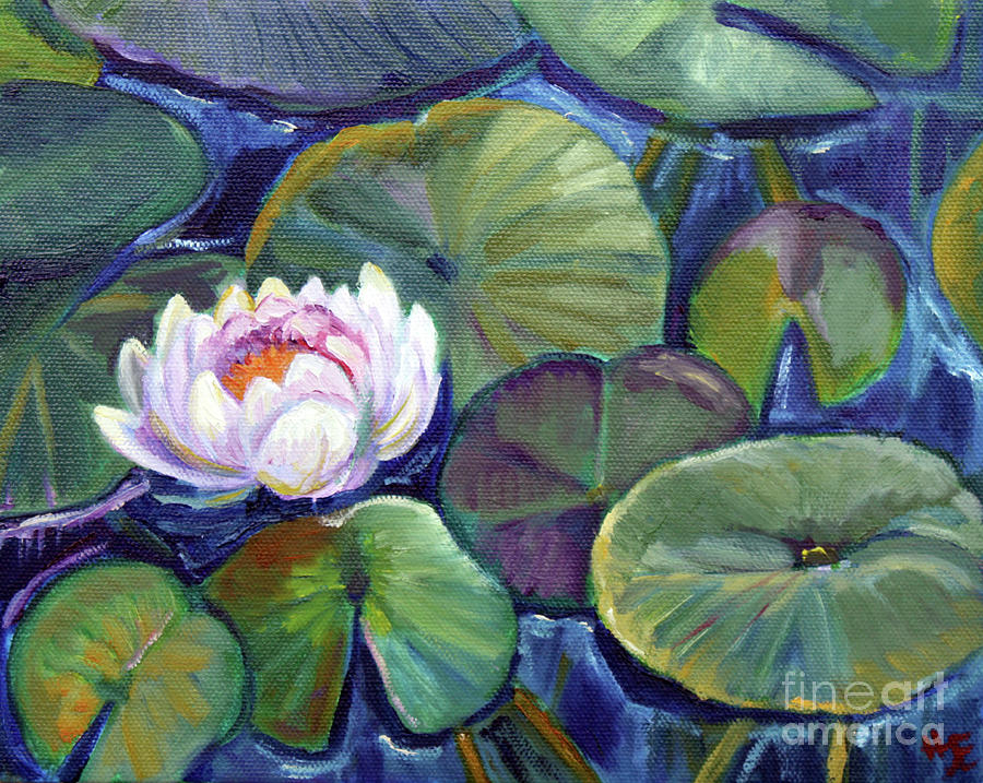 900x717 Lily Pads In Pond Study Painting By Hilary England - Lily Pad Painting