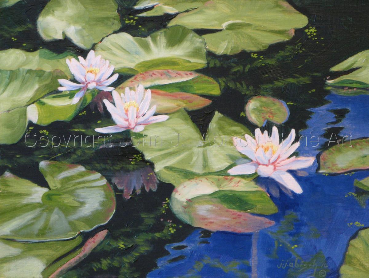 1200x904 Botanical Oil Paintings Lily Pads By John J. Abisch - Lily Pad Painting