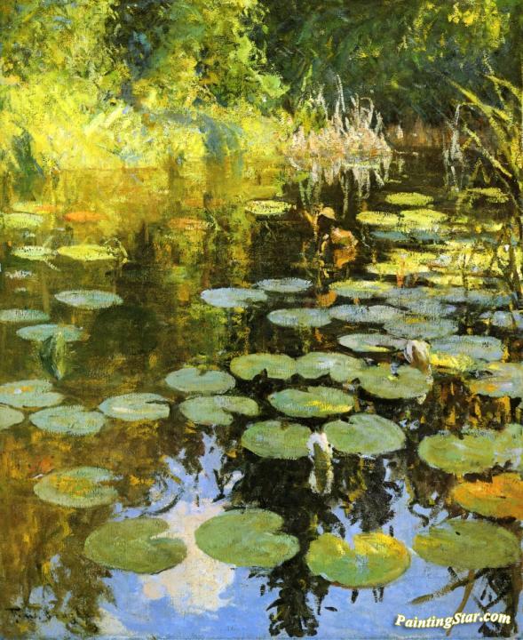 589x720 Lily Pond Artwork By Frank W. Benson Oil Painting Amp Art Prints - Lily Pond Painting