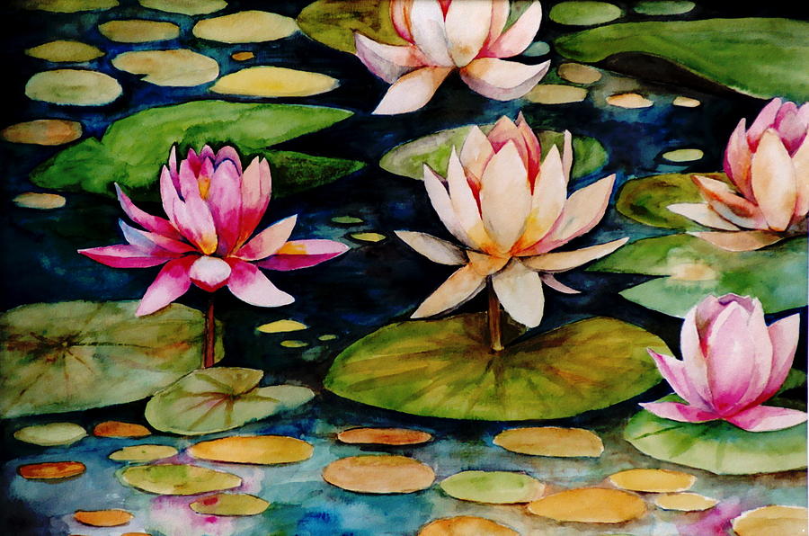 900x596 On Lily Pond Painting By Jun Jamosmos - Lily Pond Painting
