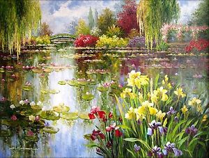 300x227 Claude Monet Colorful Water Lily Pond Repro 3, Hand Painted Oil - Lily Pond Painting