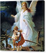 163x186 Guardian Angel Watching Over Children On Bridge Painting By Lindberg - Lindberg Guardian Angel Painting