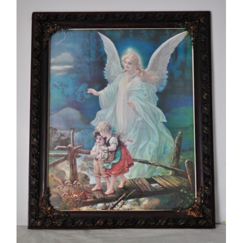 500x500 Vintage Traditional Guardian Angel Framed Print Lindberg Heilige - Lindberg Guardian Angel Painting