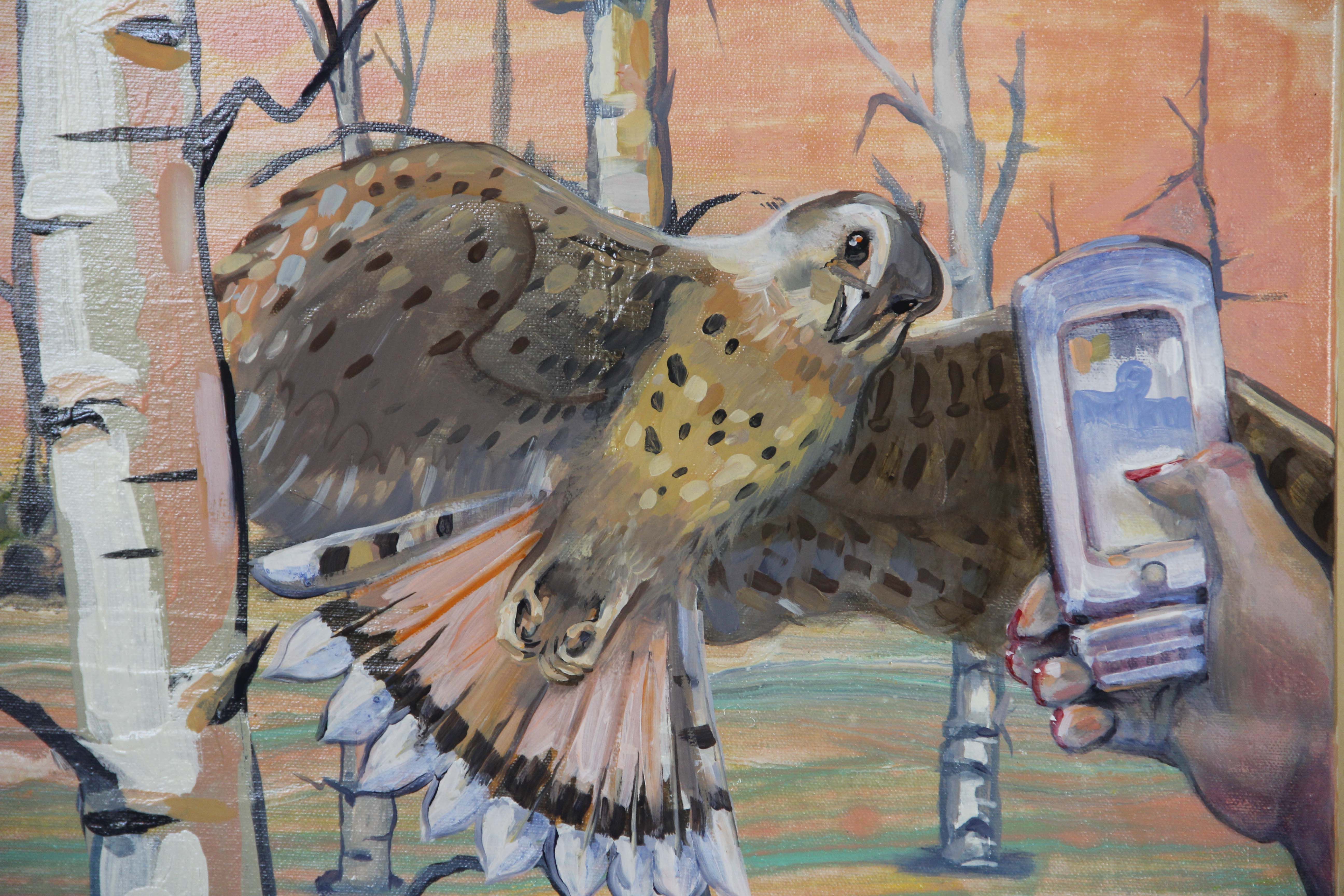 5184x3456 Hawk And Selfie Painting By Mark Lindquist Oil On Canvas - Lindquist Painting