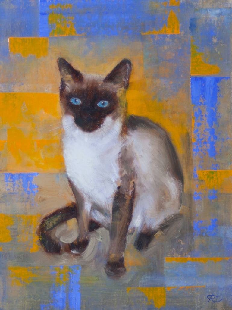 770x1029 Saatchi Art Siamese Cat On Abstract Background Painting By Randy - Lindquist Painting