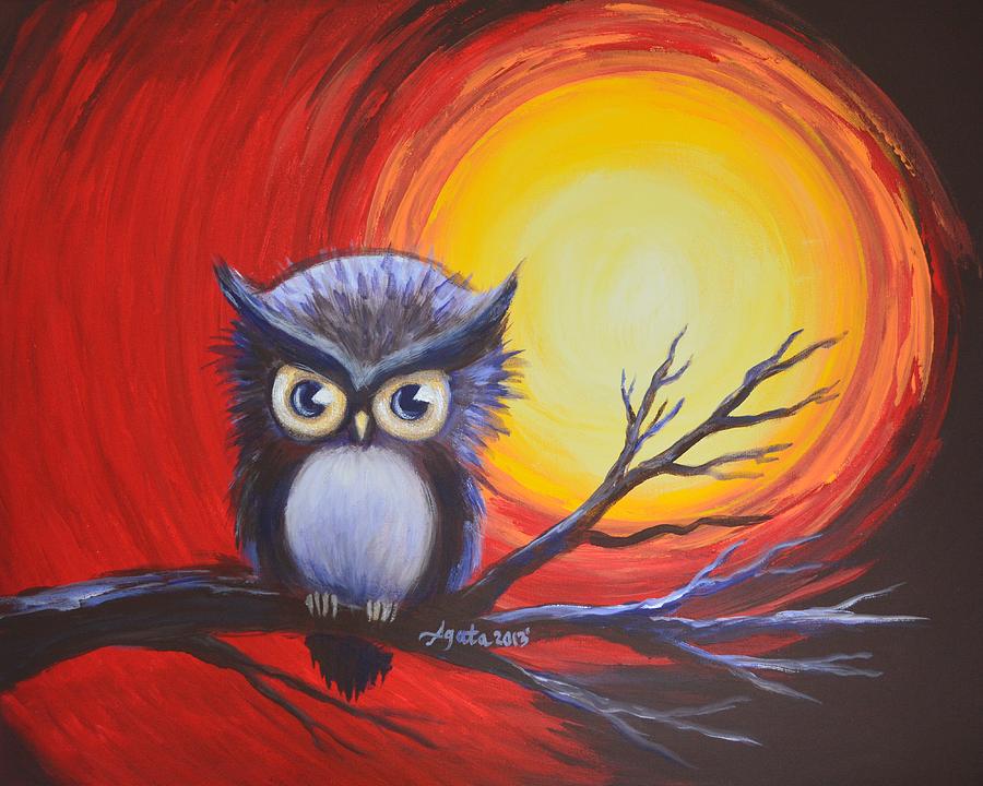 900x720 Sunset Vortex With Owl Painting By Agata Lindquist - Lindquist Painting