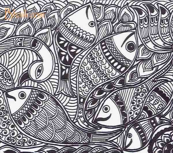 600x534 Madhubani Art A Guide To Create Black And White Madhubani - Line Art Painting