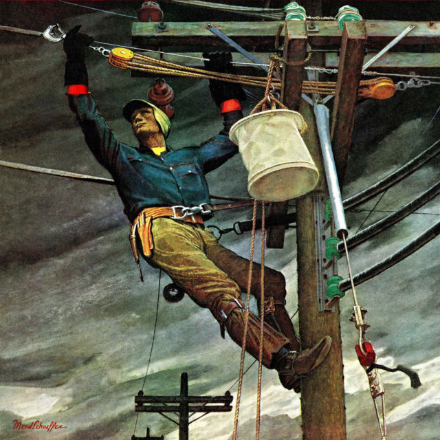 640x640 Marmont Hill Telephone Lineman Mead Schaeffer Painting Print - Lineman Painting