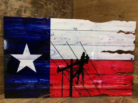 570x427 Texas Lineman Tattered Flag Steel - Lineman Painting